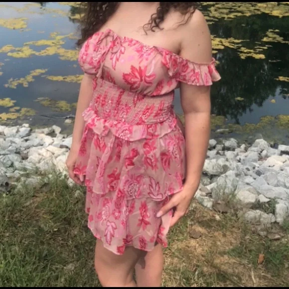 pink mini ruffle dress Anaak Yeha Ruffle Mini Dressin Fluoro Pink